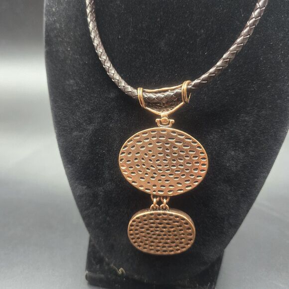 Bijou Brigitte Braided Leather Agate Choker Adjustable Medallion Witchy Goth - Picture 4 of 10